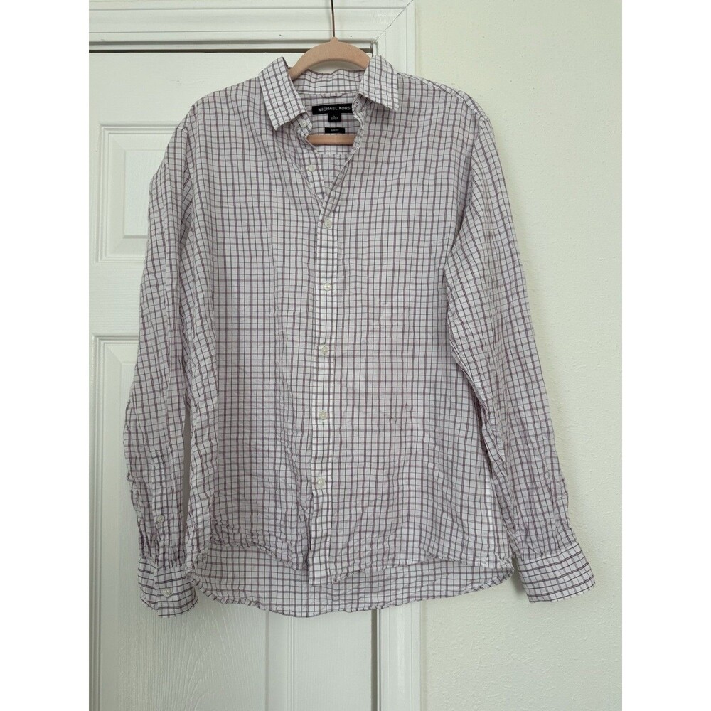 Michael Kors White And Red Button Down Slim Fit - Large